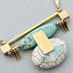 DAVID AUBREY - Art Deco Turquoise and White Pendant Chain Necklace