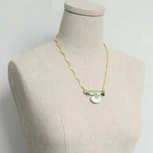 DAVID AUBREY - Art Deco Turquoise and White Pendant Chain Necklace