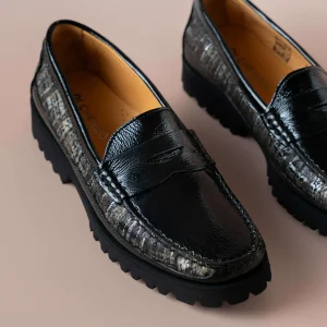 DI CHENZO - 8451 Black Patent Loafer with Black Combo Print