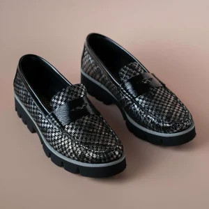 DI CHENZO - 9351 Black/Silver Houndstooth Lug Loafer