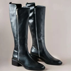 EOS- KENZI Knee High Boot - Black Flat Tall Leather
