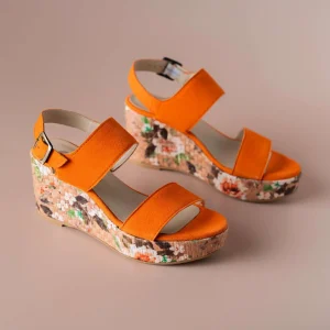 ERIC MICHAEL CRETE Orange Suede High Platform Wedge Sandal