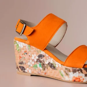 ERIC MICHAEL CRETE Orange Suede High Platform Wedge Sandal