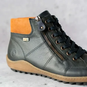 REMONTE R1457-14 Waterproof Sneaker in Navy Leather with Brown accent