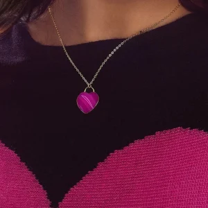 Saachi - Agate Heart Necklace - Pink