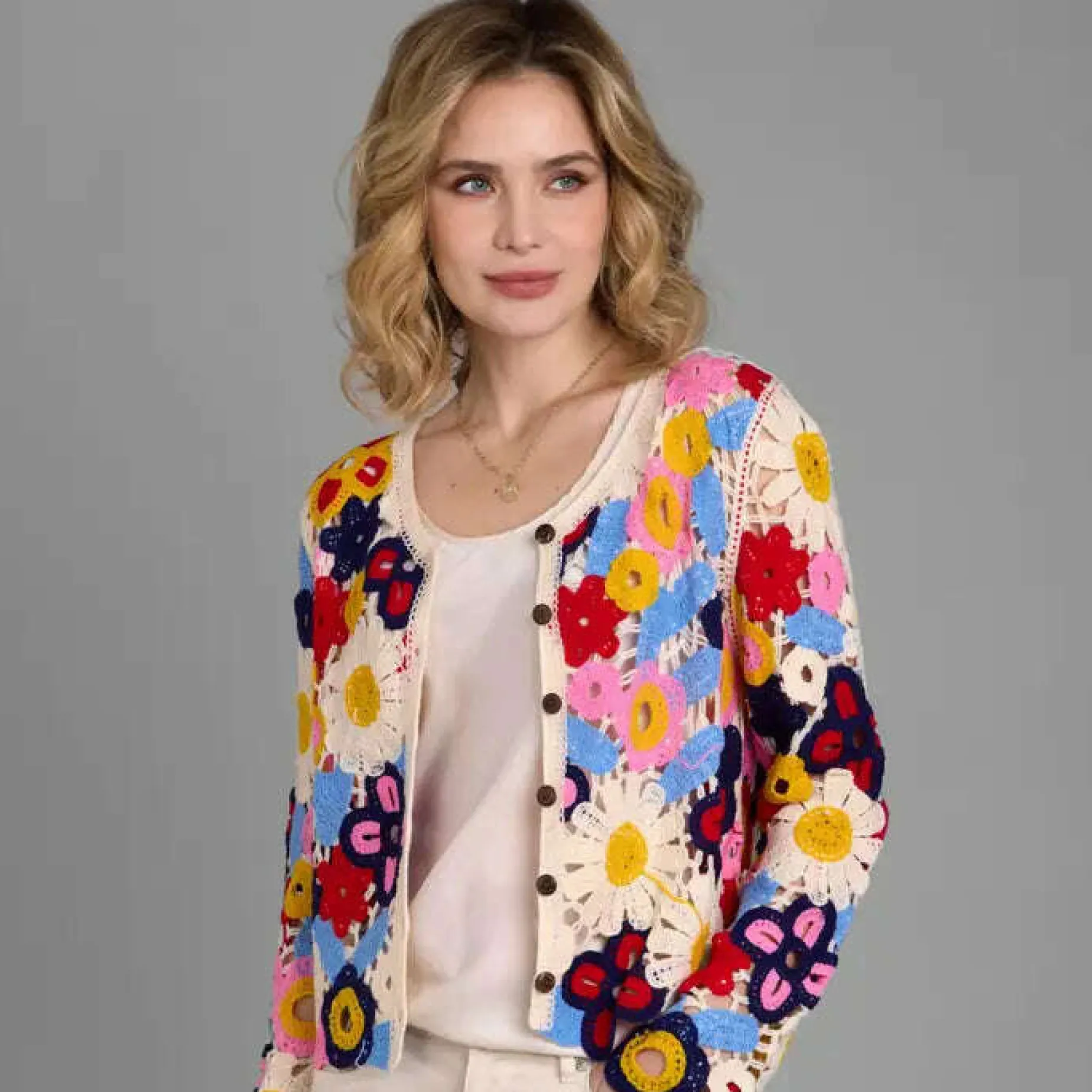 saachi__rainbow_flower_cr_0.webp Saachi - Rainbow Flower Crochet Jacket - MULTI