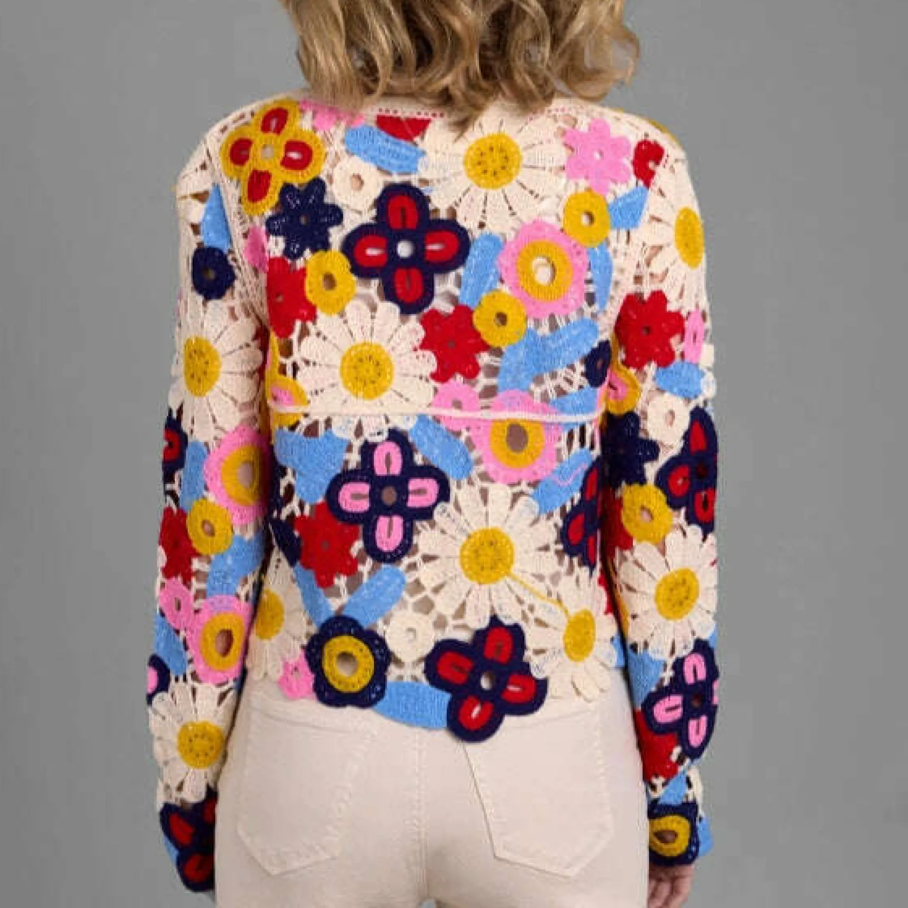 saachi__rainbow_flower_cr_1.webp Saachi - Rainbow Flower Crochet Jacket - MULTI