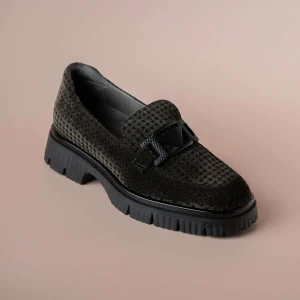 SOFTWAVES - 9.02.03/001 Velvet Black & Brown Houndstooth Loafer