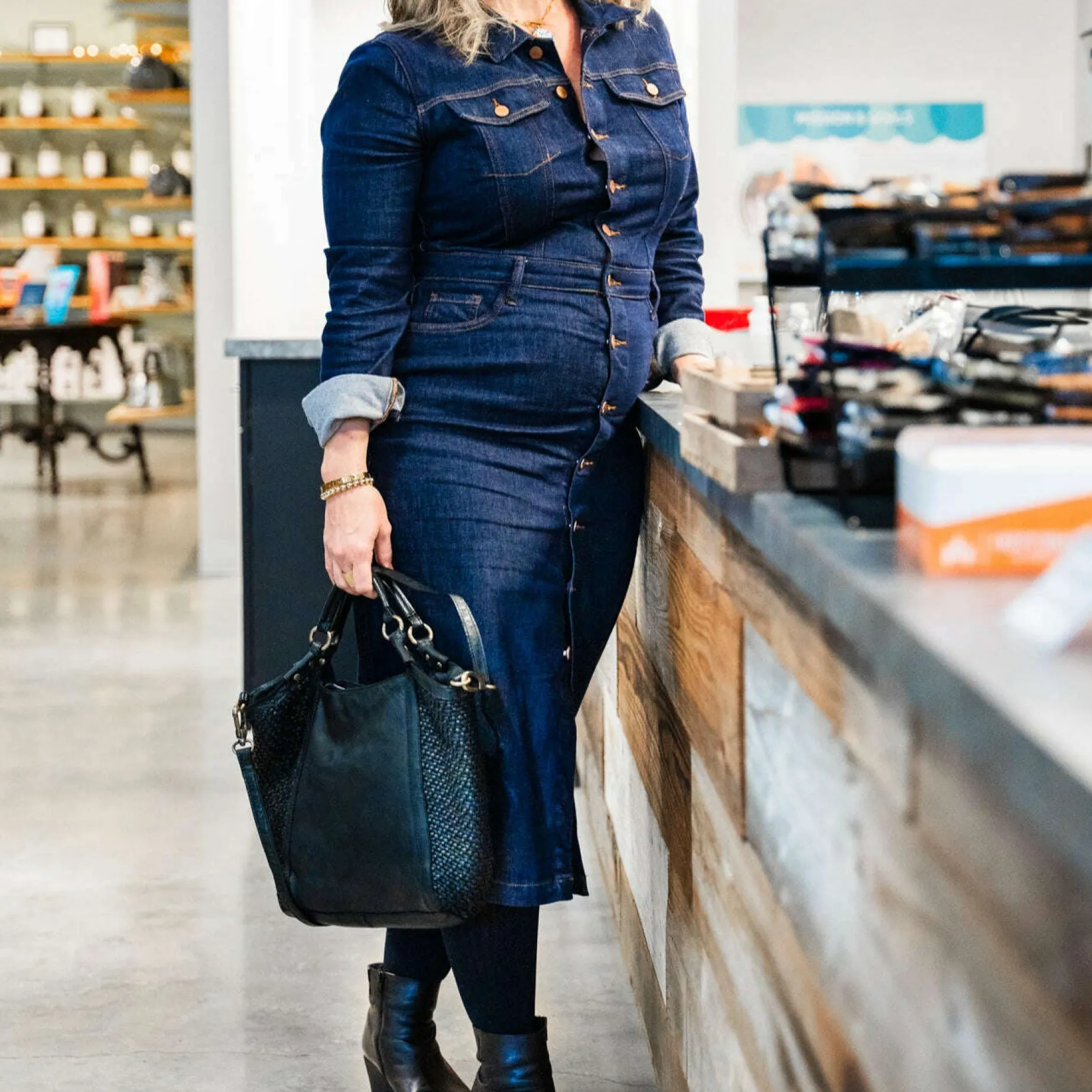 washlab__long_dark_denim__0.webp Washlab - Long Dark Denim Dress - Raw Denim
